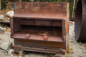Historic Fraser & Chalmers stamp mill mortar box located at Paris Mill near Alma, Colorado.